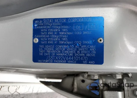 2004 Suzuki Xl7 Ex из США, поврежденный, VIN JS3TX92V644101470